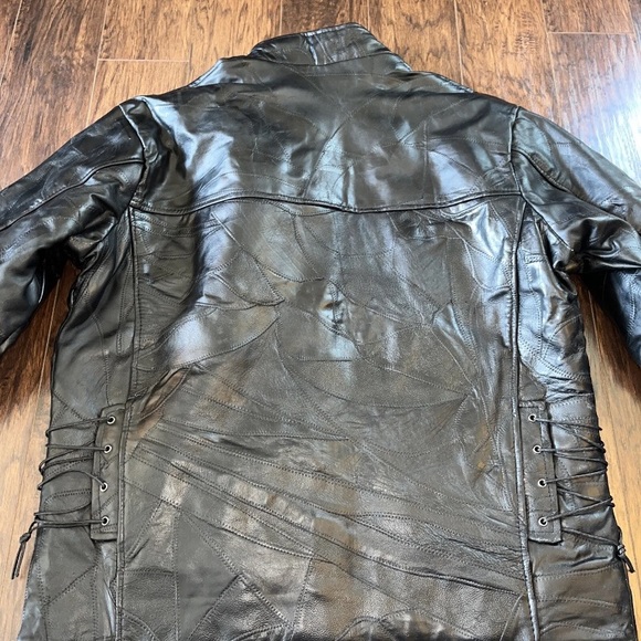 NWT Diamond Plate Buffalo Leather Biker Moto Jacket Black Patchwork - Picture 12 of 13